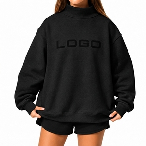 Best Quality Wholesale Manufacturer <b>Women's</b> <b>Black</b> Color Drop-Shoulder Oversized Mock Neck <b>Sweatshirt</b> Custom Autumn/Winter Front - Product Image 1