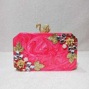 <b>Red</b> Resin Bridal <b>Clutch</b> Handmade Flower Crystal Evening Purse Custom Wedding Decoration Gift - Product Image 5
