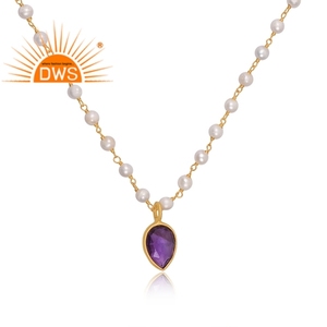 Collar con colgante de piedras preciosas de amatista y Perla Natural de plata de ley superventas, joyería para mujer, regalo para ella - Product Image 3