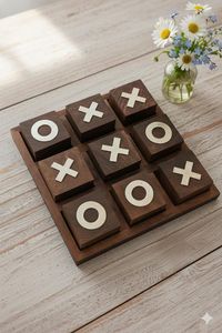 Jeu de Tic Tac Toe en bois au design antique, jeu de stratégie de table en bois naturel avec des pions X et O pour les jeux en famille à la maison - Product Image 4