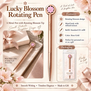 Stylo à bille rotatif en métal Blossom |   Or rose, argent, or |   Image de haute qualité |   Stylo à recharge D1 remplaçable, stylo cadeau - Product Image 2