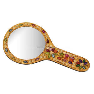 Indian Handicrafts Makeup Hand <b>Mirror</b> with Pocket <b>Small</b> Size Diverse Designs & Colors for Home Decoration & Dressing - Product Image 4