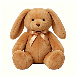 Conejito de peluche con lazo de satén, peluche de conejo marrón, conejo de peluche con orejas caídas, conejo de peluche sentado - Product Image 1