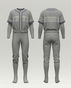 Ensemble uniforme de baseball personnalisé pour homme – Maillot et pantalon gris en polyester avec fermeture boutonnée, motif rayé, respirant, pour toutes les saisons - Product Image 1