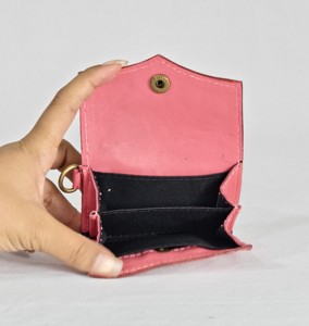 Pink Diamond Patterns Genuine Leather Mini Coin Purse With Wrist Strap Button Closure <b>Cute</b> Compact Design Mini <b>Wallets</b> For Women - Product Image 5