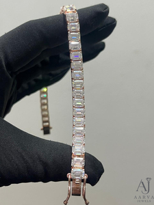 Bracelet tennis en moissanite plaqué or rose avec perle d'eau douce taille rectangulaire sertie griffe pour cadeau de mariage ou de fête - Product Image 4