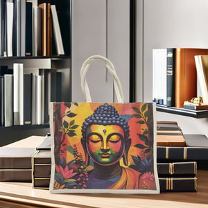 Sac fourre-tout en jute imprimé rectangle-Design Art déco écologique Impression à la main durable Couleurs écologiques pour la retraite de Diwali - Product Image 2