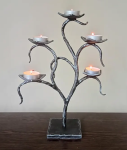 Custom Antique Bronze Iron Tree Branch <b>Tealight</b> <b>Holder</b> Organic Sculptural 5Light Metal Vine Candle Stand for Dining Table - Product Image 2