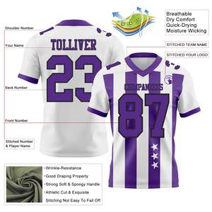 Nueva Llegada, Camiseta de Fútbol Blanca y Morada, Uniforme de Equipo de Alto Rendimiento, 160 GSM, Poliéster, Colores y Tallas Personalizables, Fabricante OEM ODM - Product Image 2