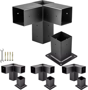 Support d'angle en acier à 3 voies pour pergola avec base de colonne - Product Image 1