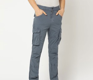 Pantalones Cargo Grises para Hombre, Corte Recto, Múltiples Bolsillos, Algodón Transpirable de Peso Medio, Estilo Casual, Cierre de Cremallera - Product Image 2