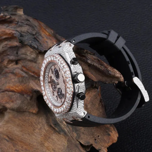 Montre à bracelet en caoutchouc noir, mouvement à quartz, boîtier de luxe en acier inoxydable, verre, 20 mm, diamant Moissanite, style Hip Hop, entièrement sertie de diamants - Product Image 6