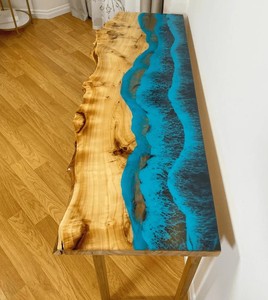 Table console en résine époxy Blue River, bois naturel à bords bruts, table d'entrée, meuble de couloir moderne fait main, table d'appoint en bois naturel - Product Image 5