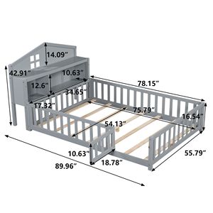 Letto a terra Montessori Full-Size con testiera grigia e armadio contenitore, letti per bambini con configurazione personalizzabile gratuita - Product Image 5