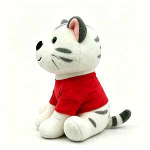 Peluche de panda blanco y negro, peluche de panda con camisa roja, muñeco de peluche de panda sentado, peluche de panda. - Product Image 1