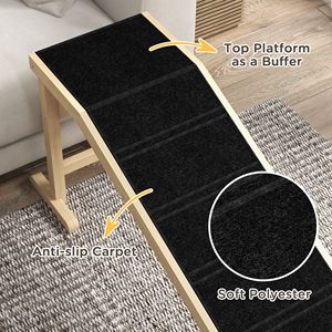 Rampa para Mascotas de Madera Maciza para Cama, 74 x 16 x 25 Pulgadas, Plataforma con Alfombra Antideslizante Natural, Accesorio para Sala de Estar, Escaleras para Perros - Product Image 6