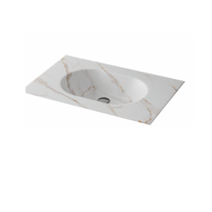 Lavabo de Baño Rectangular de Mármol para Encimera, Mueble de Madera, Diseño Moderno, Acabado Dorado, con Escurridor - Product Image 1