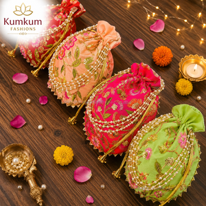 Bolsas con Cordón al por Mayor, Recuerdos para Bodas Indias, Bolsas Potli para Regalos, Bolsas Tradicionales para Damas de Honor, Bolsas de Regalo para Diwali - Product Image 2