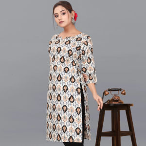 ชุดเซ็ตพิมพ์ลายมหัศจรรย์สำหรับผู้หญิง ขายส่ง ผ้าเป็นมิตรกับสิ่งแวดล้อม คอกลม สีขาว ชุดสองชิ้น ไซส์พลัส S ถึง 3XL Kiran Nexus - Product Image 1