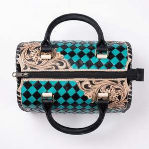 กระเป๋า100% หนังแท้สำหรับเดินทางวันหยุดสุดสัปดาห์ทำจากหนังแท้ลายหมากรุกขนาดเล็กแบบถืออุปกรณ์ออกแบบได้ตามต้องการ - Product Image 3