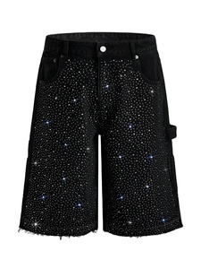 Shorts de Mezclilla Negros de Cintura Alta con Estampado de Lentejuelas Brillantes, Estilo Cargo, Ropa Urbana, Casual de Verano, para Hombre y Mujer - Product Image 1