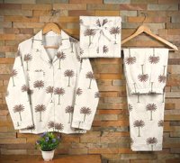 Chemisier en coton tissé à la main avec imprimé palmiers, respirant et thermique, pour femme, à manches longues, broderie florale machine, printemps-été-automne