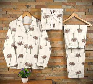 Conjunto de Pijama Reversible para Mujer, Estampado a Mano con Palmeras, de Algodón, para Primavera/Verano, con Mangas Largas, Bordado a Máquina, con Bolsillos - Product Image 2