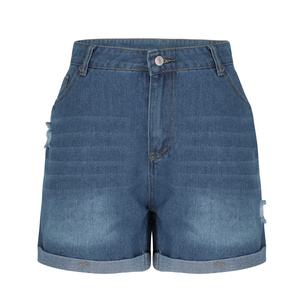 Shorts en jean déchirés pour femmes, taille haute, extensibles, avec boutons, poches et ourlet retroussé, doux et confortables - Product Image 5