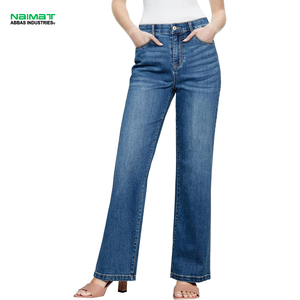 High Waisted Wide Leg Women Denim Pants Casual Straight Fit Jeans Stretch Denim Trousers For Ladies Jeans Wear - Product Image 1