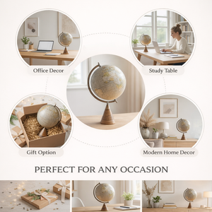 Globo Terráqueo Metálico Grande para Escritorio Ejecutivo |   Mapa del mundo detallado y coloreado |   Soporte Negro Sólido |   Pieza Clásica de Decoración Educativa y de Oficina - Product Image 4