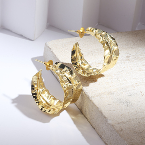 Pendientes de Aro Texturizados Hechos a Mano para Mujer, Chapados en Oro, de Latón, Joyería Diaria Impresionante - Product Image 2