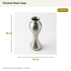 Vase à fleurs artisanal en laiton satiné argenté et acier inoxydable de 26 cm, design taille cintrée, pour la décoration intérieure, les hôtels, les mariages et les tables - Product Image 5