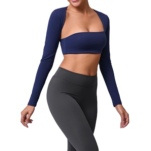 ชุดออกกำลังกายผู้หญิง เสื้อโยคะสีพื้นไร้ตะเข็บ แขนยาว เสื้อครอปออกกำลังกาย แห้งเร็ว ระบายอากาศ ชุดโยคะ - Product Image 5