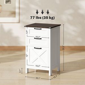 Rustic Farmhouse Vertical Office Storage <b>File</b> Cabinet with 3 Drawers Distressed White for <b>A4</b> and Letter Size - Product Image 3