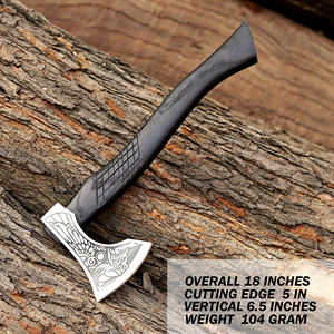 Hacha Vikinga Industrial de Acero al Carbono Forjada a Mano, Mango Tallado a Mano OEM Personalizado, Hacha con Barba, Funda de Cuero, para Camping y Bushcraft - Product Image 2