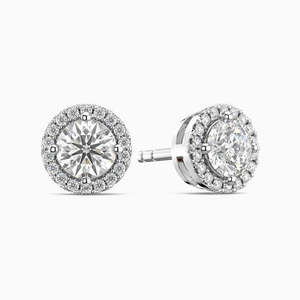 <b>Moissanite</b> Round Halo Stud <b>Earrings</b> in Sterling Silver for Women Wedding Bridal Jewelry Handmade Bulk Product - Product Image 2