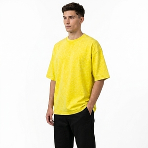 230g Washed Jersey Silk Screen Printed Cotton T-Shirt Vintage Acid Wash Oversized Men's Streetwear O-Neck <b>Short</b> <b>Sleeve</b> - Product Image 1