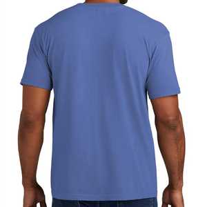 Camiseta de algodón de color liso para hombre, manga corta, cuello redondo, corte regular, con bolsillo frontal, tejido de punto, anti-bolitas, 220g, azul - Product Image 2