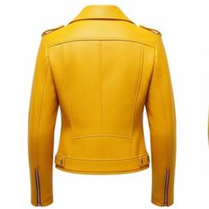 แจ็คเก็ตผู้หญิงสีเหลืองพิมพ์โลโก้ตามสั่งแบบใหม่ แจ็คเก็ตทันสมัย แจ็คเก็ตหนังแท้คลาสสิกสำหรับฤดูหนาว สไตล์สตรีทแวร์ - Product Image 3