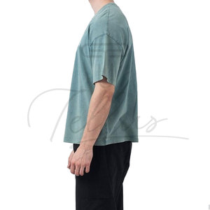T-shirts décontractés pour hommes en coton délavé à l'acide, style streetwear, avec épaules tombantes et effet délavé personnalisé - Product Image 3