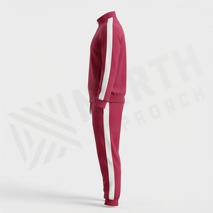 Unisex Burgundy <b>Tracksuit</b> Full Zip Stand Collar Solid Color Casual Sportswear With Side Pockets Regular Fit Autumn Wear - Product Image 3