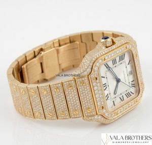 Reloj de Diamantes en Oro Amarillo para Hombre Vala Brothers, Caja Rectangular de 39 mm, Números Romanos Analógicos, Cierre Automático Desplegable - Product Image 5