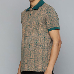Polo personnalisé marron à motifs géométriques, polo de luxe décontracté, respirant, style smart casual, fabricant OEM ODM - Product Image 2