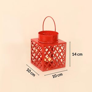 Red Metal Handmade Eco-Friendly <b>T</b>-Light Candle Holders Glossy <b>Square</b> Lanterns Etched Design Decorative Votive Candle Stands for - Product Image 2