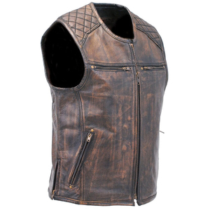 Gilet en cuir véritable de vachette respirant style club décontracté pour hommes, grande taille, gilet de motard en cuir, conception personnalisée OEM - Product Image 3