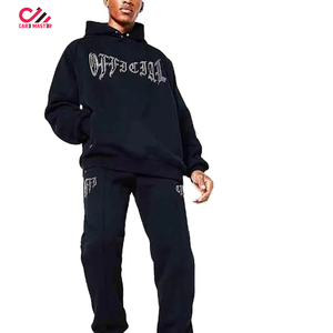 Conjunto de 2 Piezas de Chándal para Hombre de Alta Calidad, Casual de Invierno, con Pedrería, Lavado Ácido, Pantalones Acampanados y Sudadera con Cremallera, OEM 2026 - Product Image 1