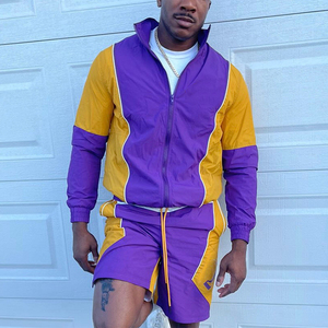 ชุดเซ็ตเสื้อแจ็คเก็ตและกางเกงขาสั้นผู้ชายสำหรับฤดูร้อน ผ้าไนลอน โพลีเอสเตอร์ ซิป ชุดวอร์มสองชิ้น กันลม - Product Image 2