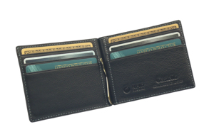 [NOUVELLE SORTIE] Portefeuille fin en cuir souple Castello fait main de qualité supérieure avec protection RFID, pour homme, à double pli, avec pince à billets courte et broderie noire - Product Image 4