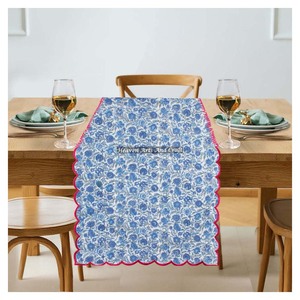 Luxury Indian Bohemian Floral Print 100% Cotton Embroidery Edge <b>Table</b> <b>Runner</b> for <b>Dining</b> Hotel Restaurant Wedding & Home Decor - Product Image 6