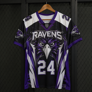 Camiseta de Fútbol Americano de los Ravens para Hombre, Personalizada, Sublimada, Cuello en V, Manga Corta, Ajuste Atlético, Secado Rápido, 100% Poliéster, para Adultos, Todas las Temporadas - Product Image 1